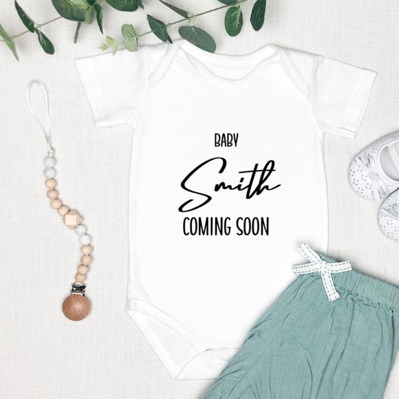 *NEW* Customize Baby Coming Onesie - Pregnancy Announcement - White, 100% Cotton - Picture 1 of 3